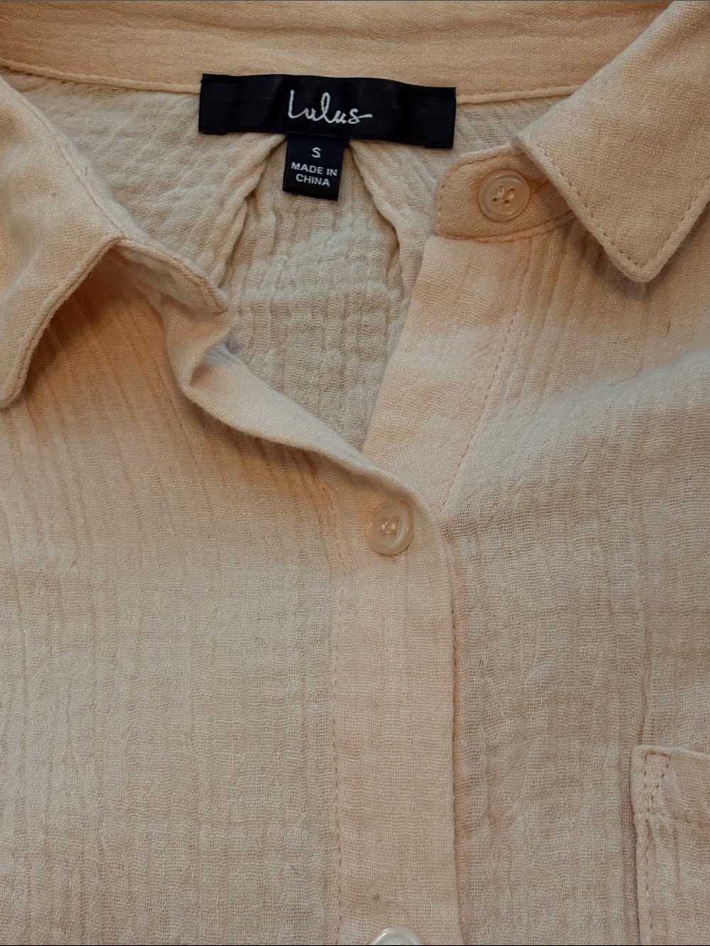 Lulus Easy To See Peach Oversized Button Up Top Crinkly Cotton Small - Picture 4 of 7